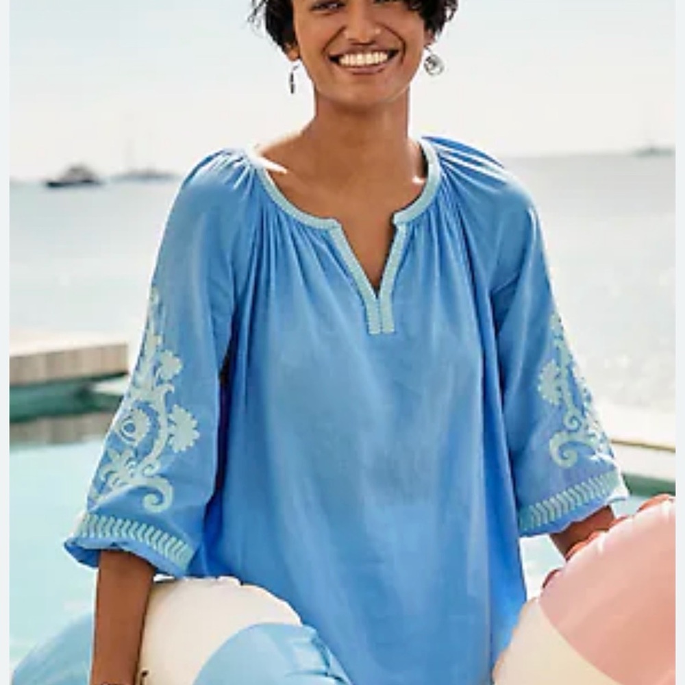 J.Jill‎ NWT Linen Blue Embroidered Women's Top Size LP